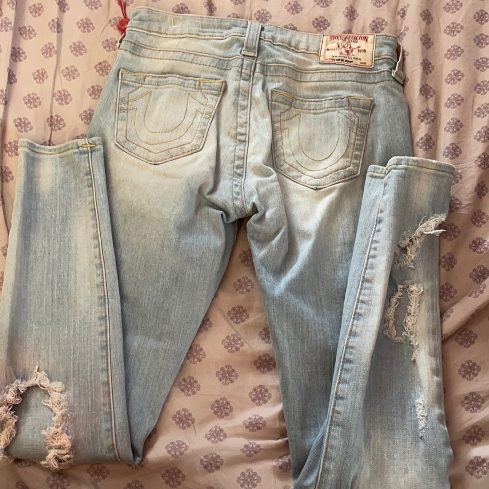 True Religion Light Wash Skinny Distressed Jeans
